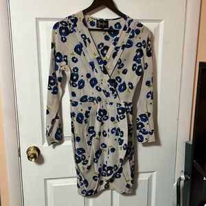 Yumi Kim cream/blue floral faux wrap mini dress - size XS​​